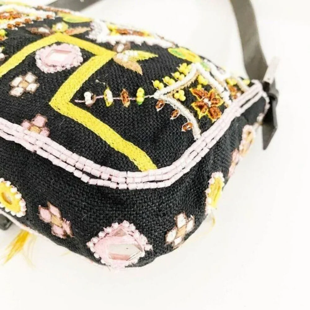 Authentic FENDI Mamma Baguette Beaded Fringe Mirror Shoulder Bag Bucket Hand Bag - Picture 12 of 16